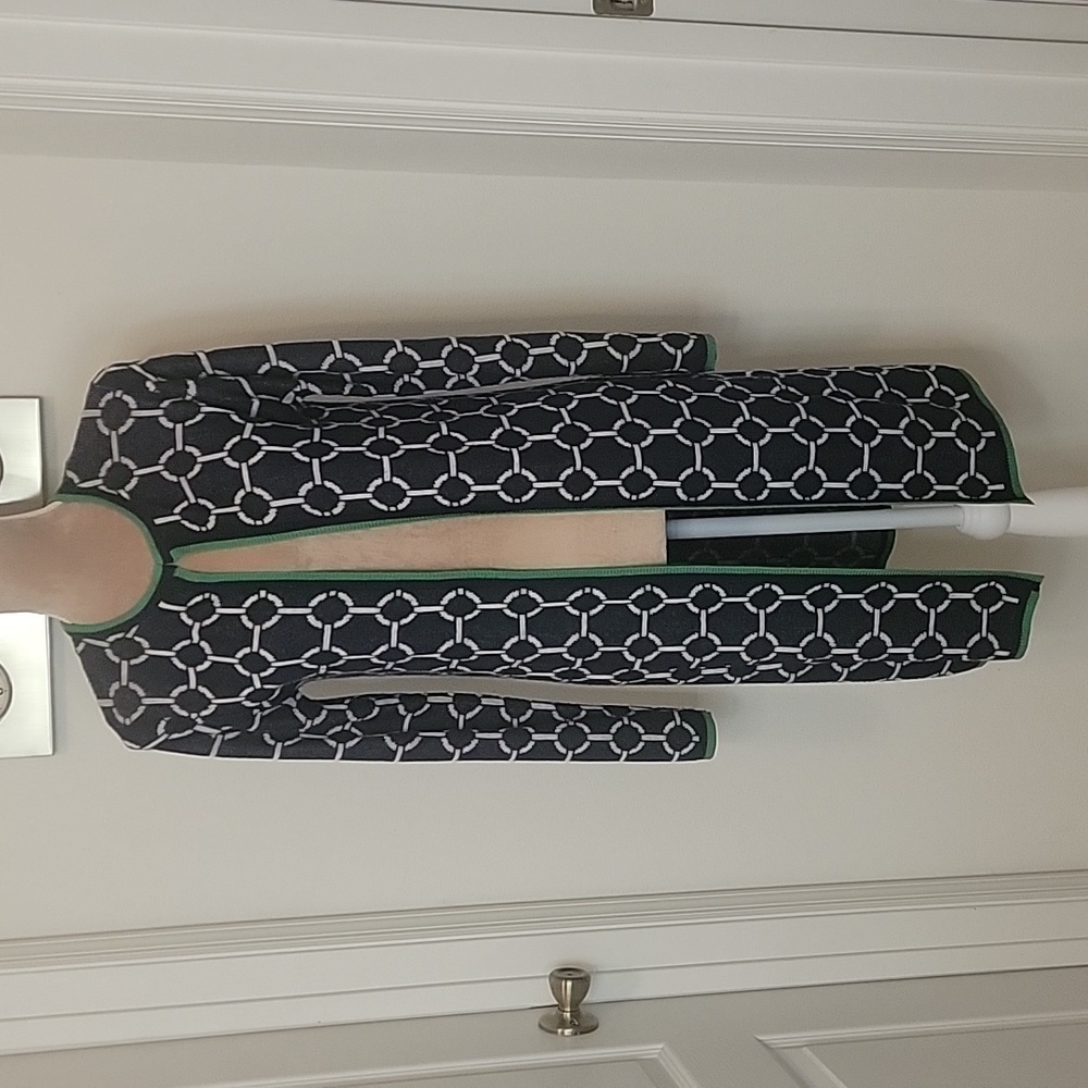 C By Bloomingdale's Open Cardigan Blue W Green Trim. Size M, Euc